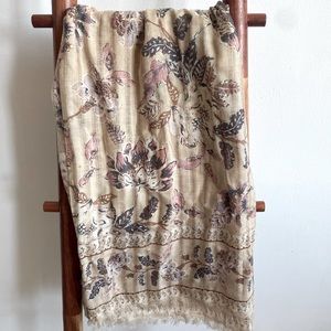 Lucky Brand Beige Flowered Woven Scarf